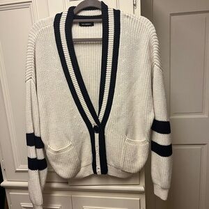 525 America Cream Cardigan with navy Stripes